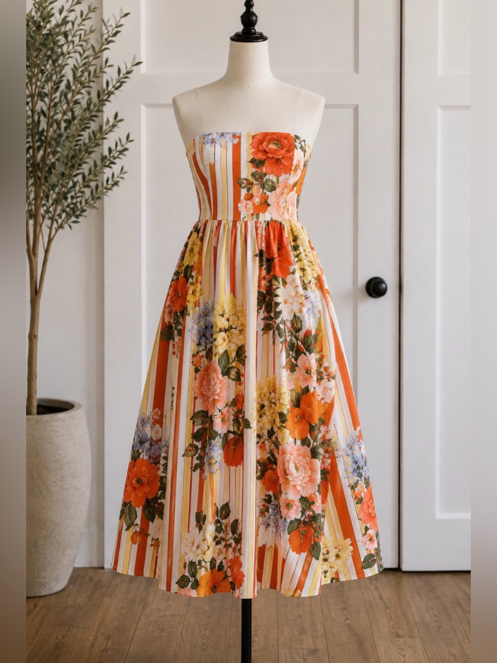 Anthropologie Maeve Strapless Tomato Floral Midi Dress - comes w straps